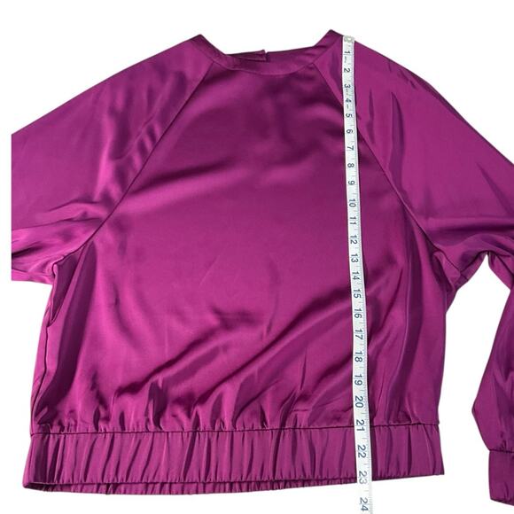 The Drop x Balamoda Plum Silky Long Sleeve Blouse Women’s Size Small High Neck - Picture 6 of 9